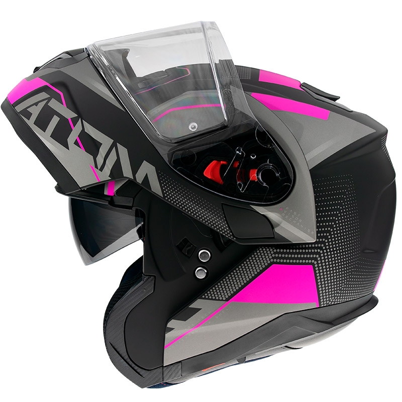Casque de moto MT Atom SV Quark noir-gris-rose à visière relevable soldes