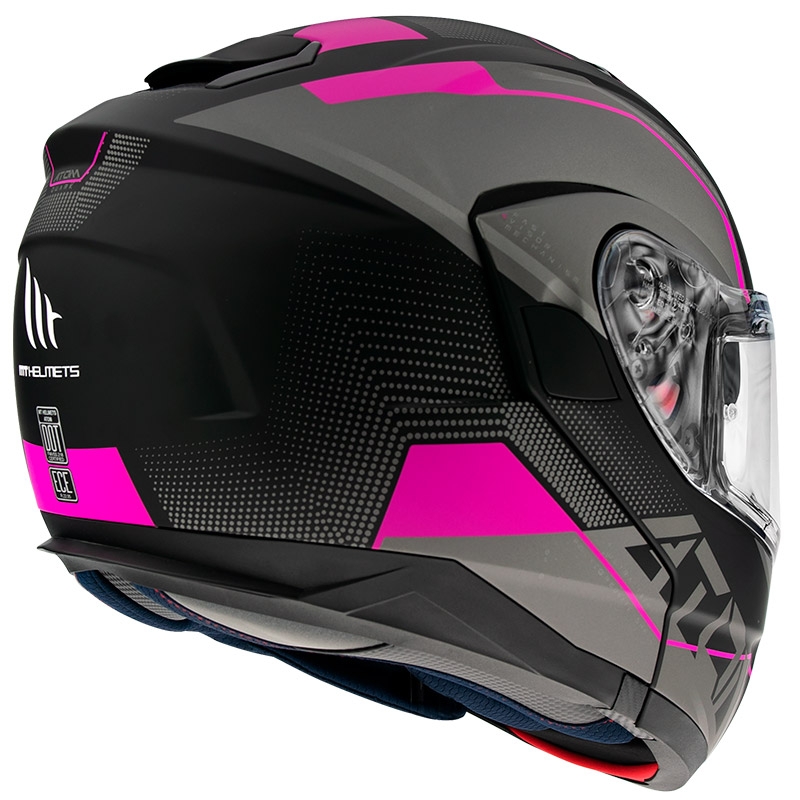 Casque de moto MT Atom SV Quark noir-gris-rose à visière relevable soldes