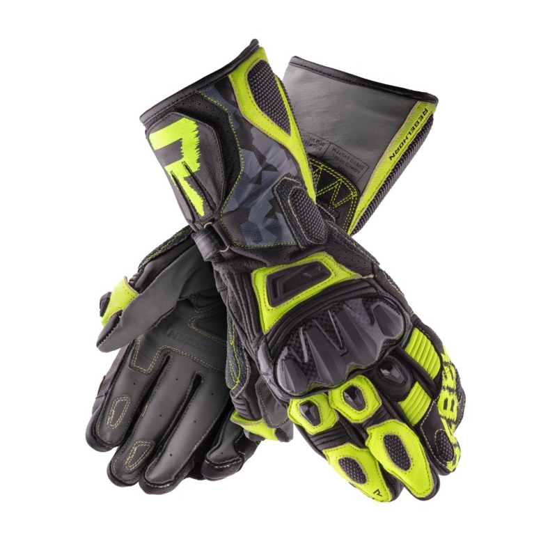 Gants de moto Rebelhorn Rebel noir-camo-jaune fluo soldes