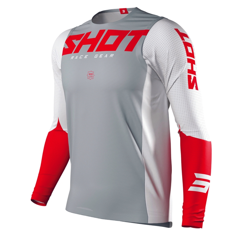 Maillot de motocross Shot Aerolite Airflow gris-blanc-rouge soldes