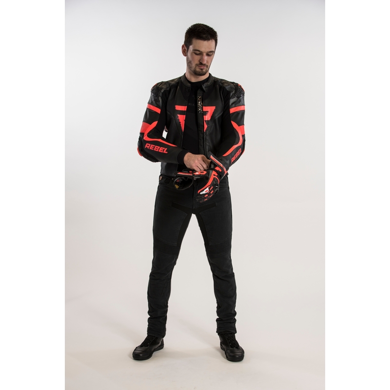 Veste de moto Rebelhorn Rebel noir-rouge fluo soldes