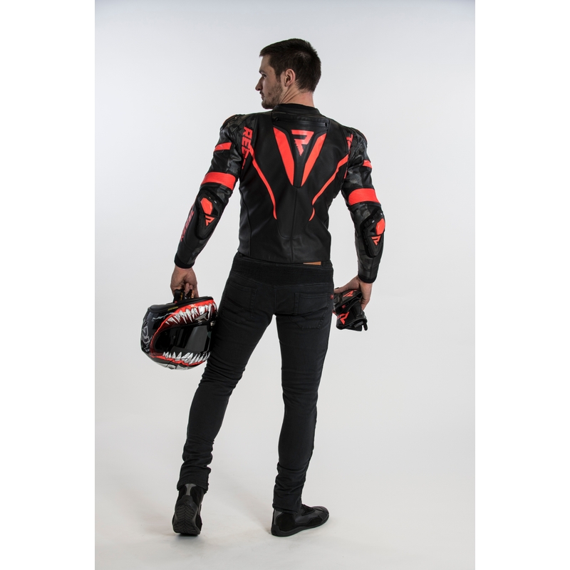 Veste de moto Rebelhorn Rebel noir-rouge fluo soldes