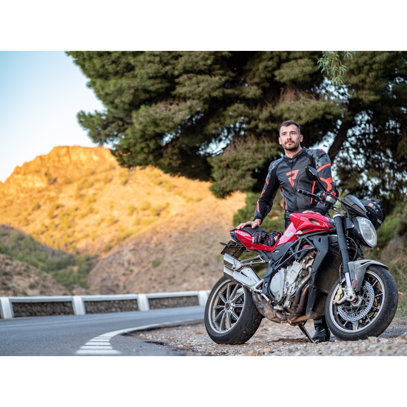 Veste de moto Rebelhorn Rebel noir-rouge fluo soldes