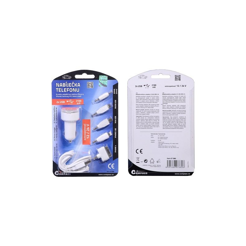 Chargeur de téléphone 12V 2,1A (iPhone 4/5/6, micro USB, Nokia)