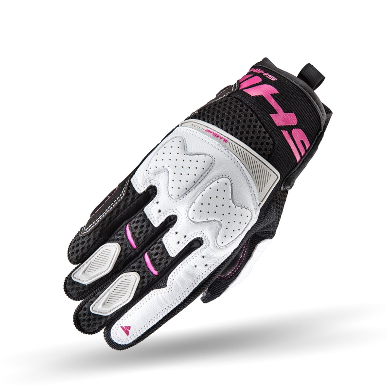 Gants de moto Shima Blaze noir, blanc et rose pour femmes soldes