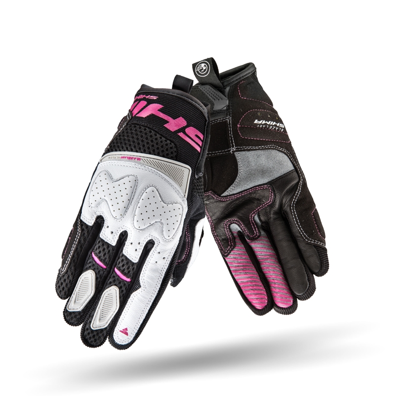 Gants de moto Shima Blaze noir, blanc et rose pour femmes soldes