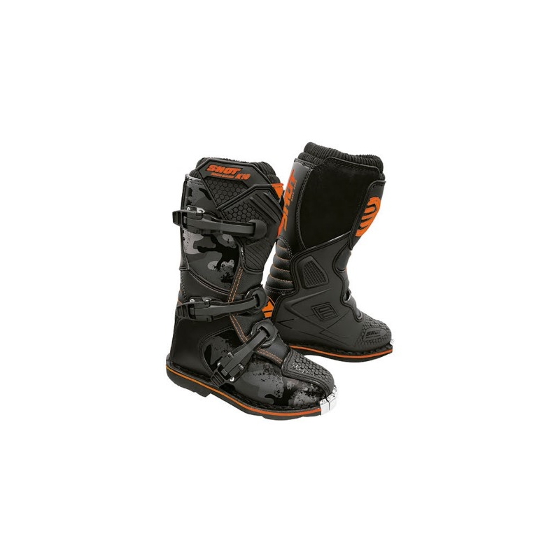 Dětské boty na motorku Shot K10 2.0 černo-camo-fluo oranžové výprodej