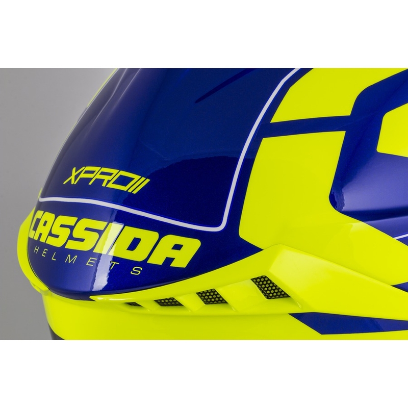 Casque de motocross Cassida Cross Pro II Contra fluo jaune-bleu-blanc