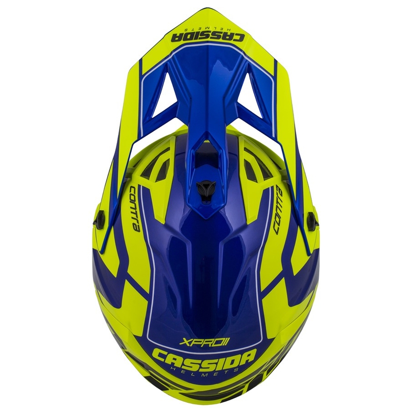 Casque de motocross Cassida Cross Pro II Contra fluo jaune-bleu-blanc