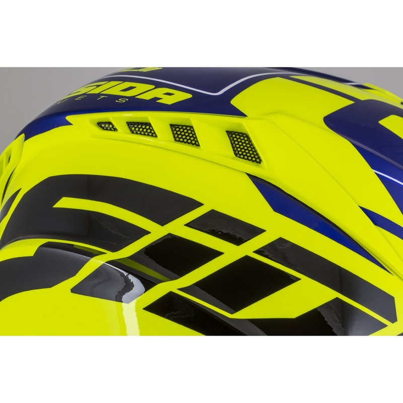Casque de motocross Cassida Cross Pro II Contra fluo jaune-bleu-blanc