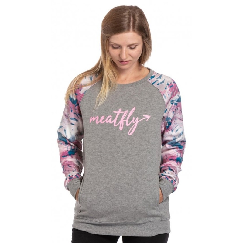Sweat-shirt Meatfly Robin gris-rose pour femme soldes