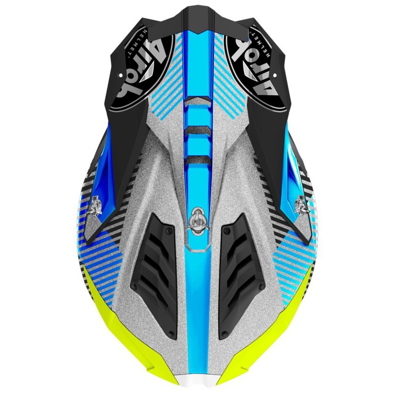 Motokrosová přilba Airoh Aviator 3.0 Wave 2022 bílo-modro-fluo žlutá výprodej