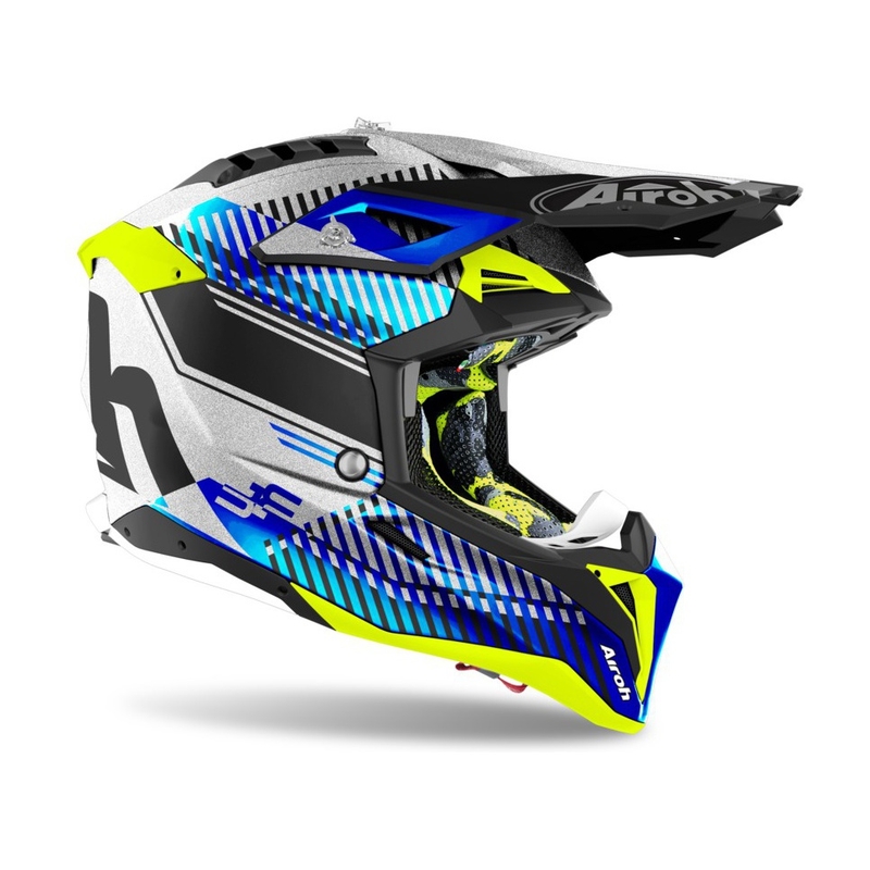 Motokrosová přilba Airoh Aviator 3.0 Wave 2022 bílo-modro-fluo žlutá výprodej