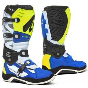 Bottes de moto Forma Pilot bleu-blanc-jaune fluo