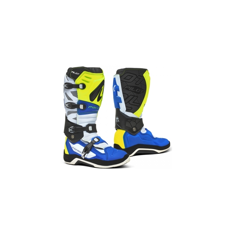 Bottes de moto Forma Pilot bleu-blanc-jaune fluo