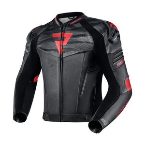 Veste de moto en cuir noir et rouge Rebelhorn Vandal