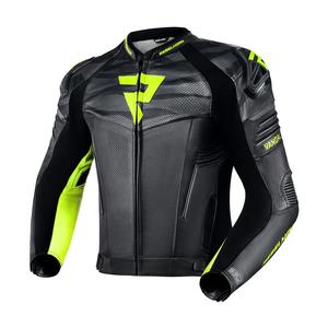 Veste de moto en cuir noir et jaune fluo Rebelhorn Vandal soldes