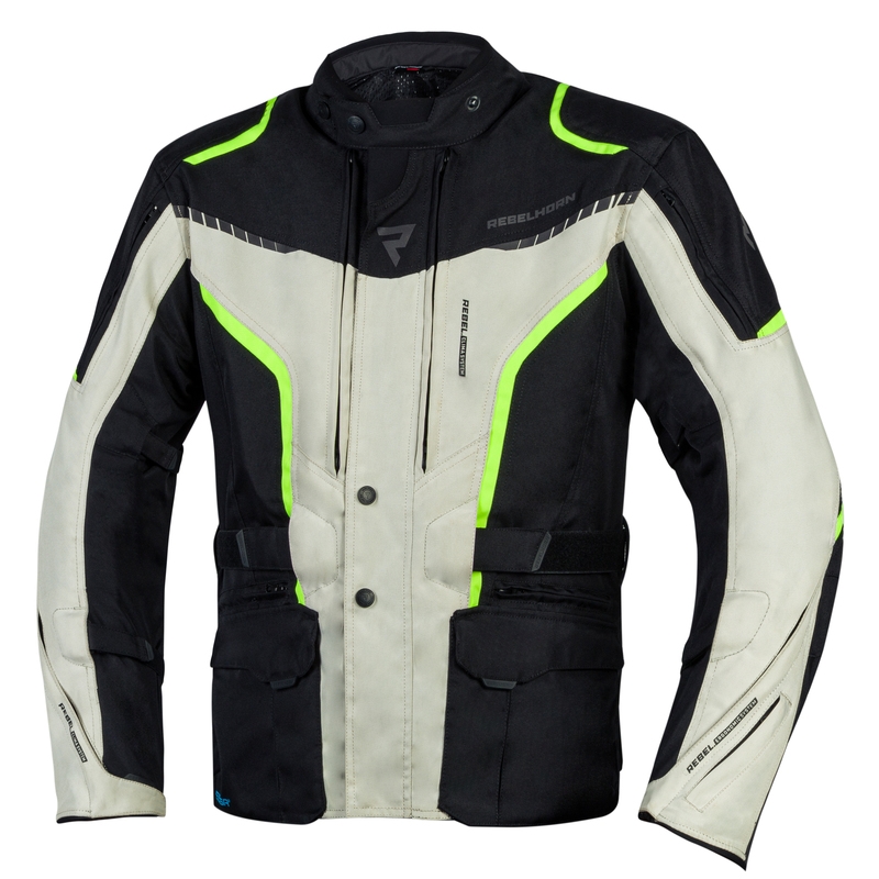 Veste de moto Rebelhorn Hiker III noir-gris-jaune fluo soldes