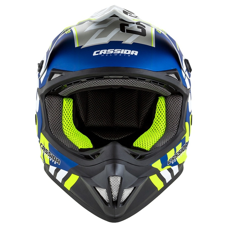 Casque de motocross Cassida Cross Cup Sonic fluo jaune-bleu matt