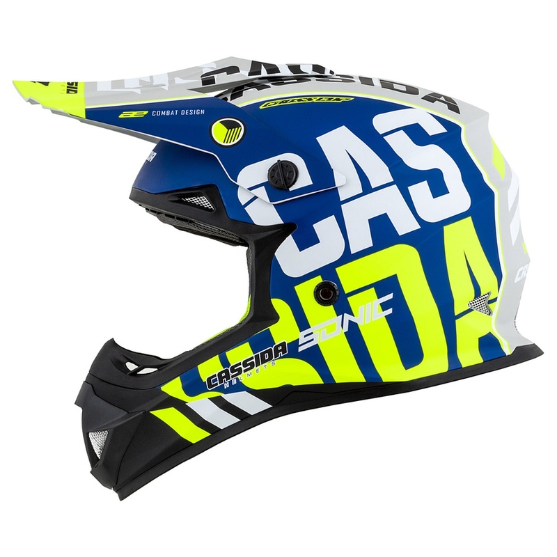 Casque de motocross Cassida Cross Cup Sonic fluo jaune-bleu matt
