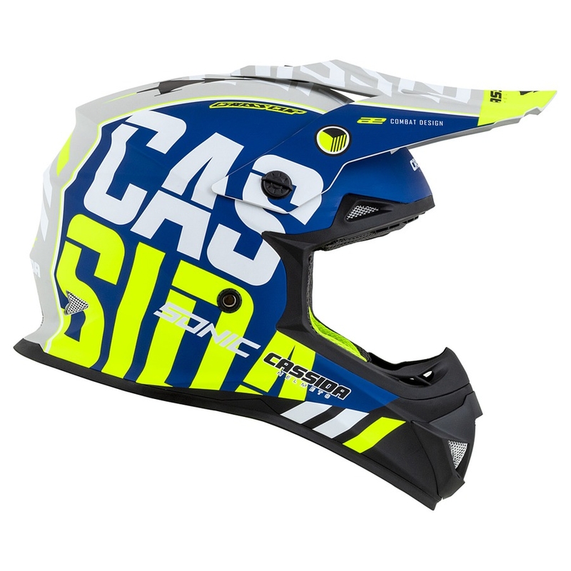 Casque de motocross Cassida Cross Cup Sonic fluo jaune-bleu matt