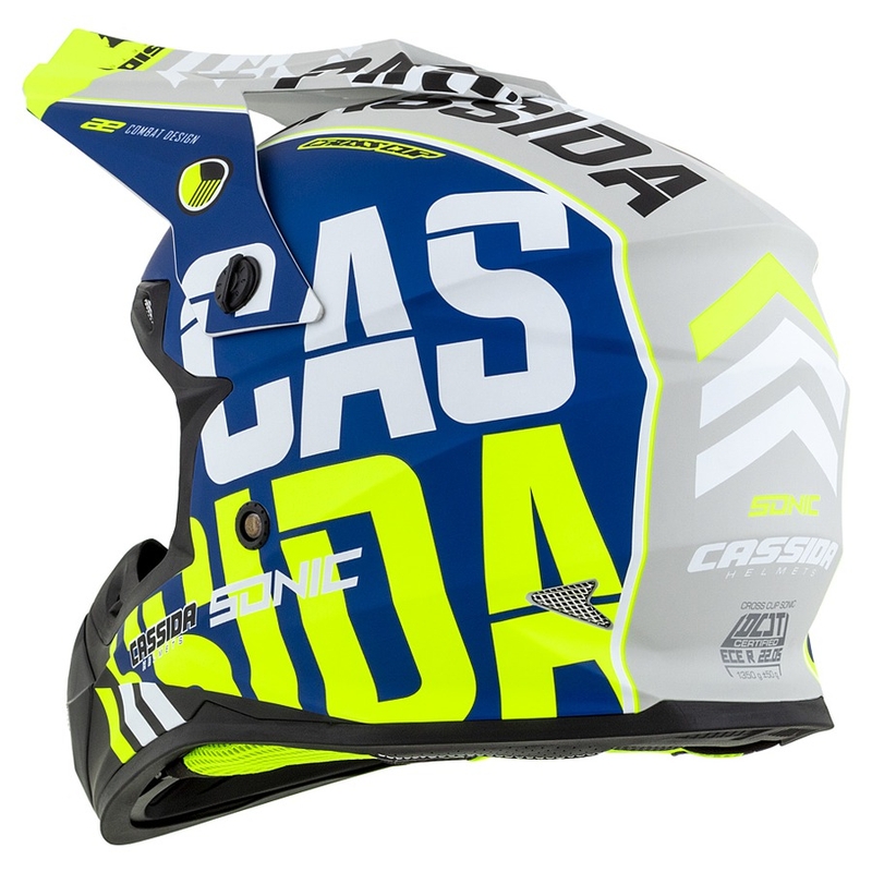 Casque de motocross Cassida Cross Cup Sonic fluo jaune-bleu matt