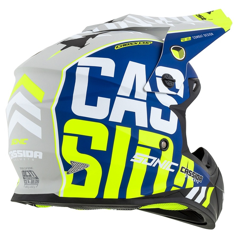 Casque de motocross Cassida Cross Cup Sonic fluo jaune-bleu matt