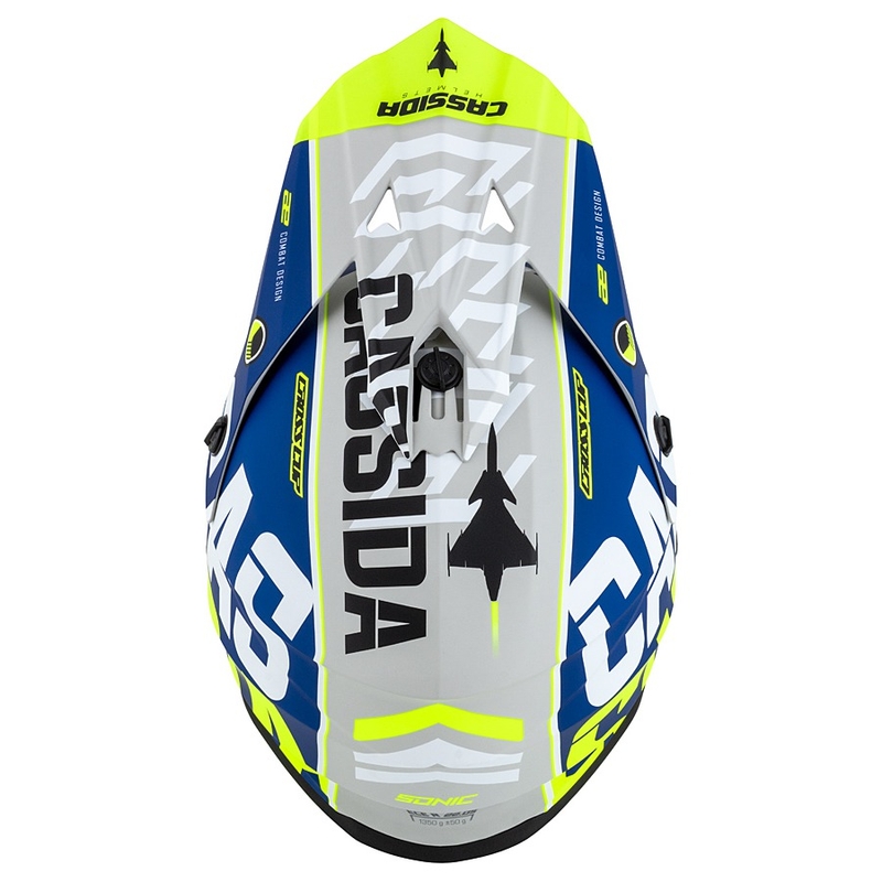 Casque de motocross Cassida Cross Cup Sonic fluo jaune-bleu matt