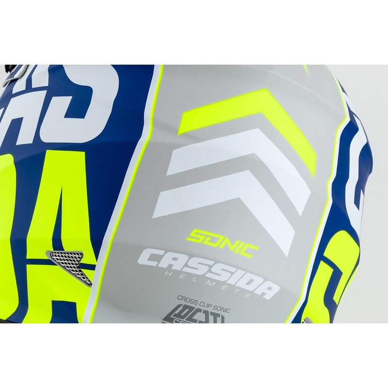 Casque de motocross Cassida Cross Cup Sonic fluo jaune-bleu matt