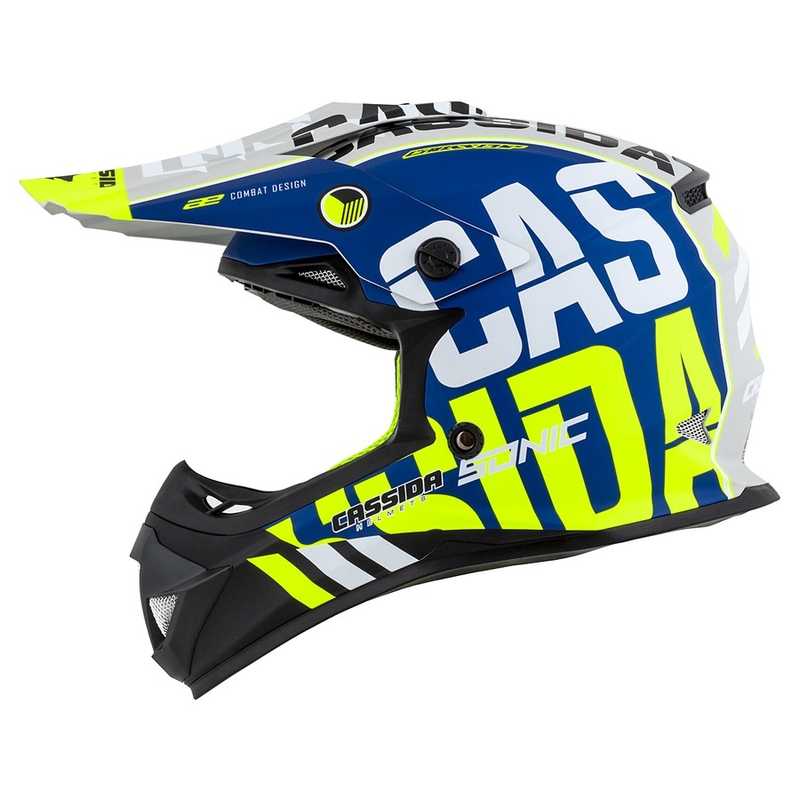Dětská motokrosová přilba Cassida Cross Cup Sonic Junior fluo žluto-modrá matná výprodej