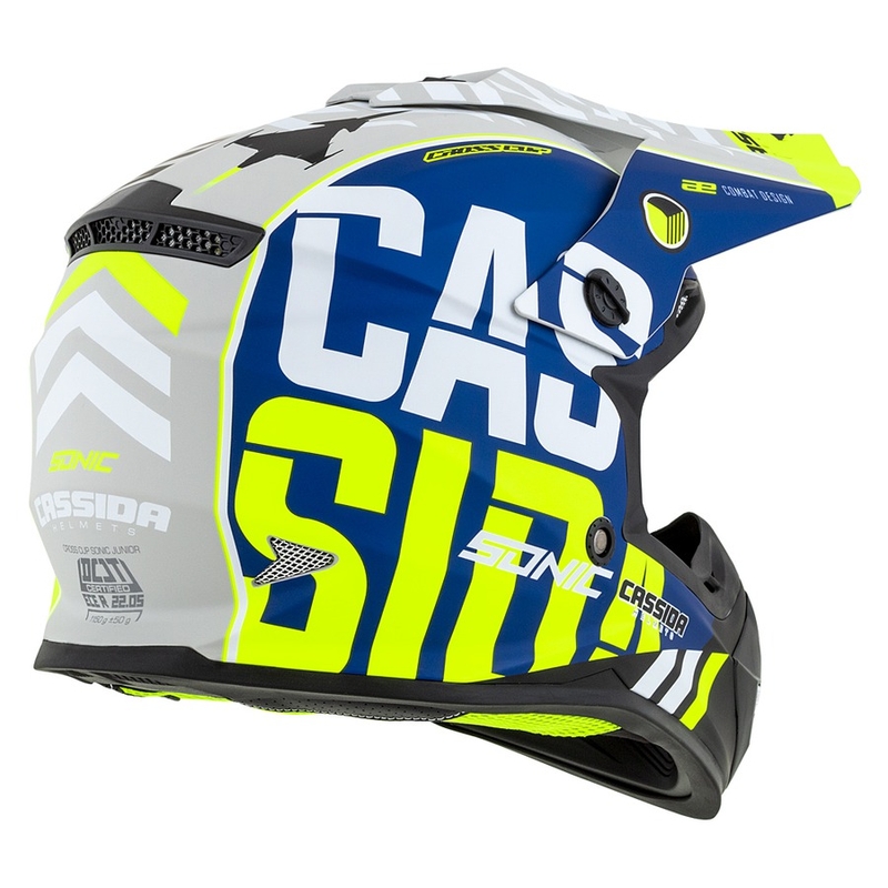 Dětská motokrosová přilba Cassida Cross Cup Sonic Junior fluo žluto-modrá matná výprodej