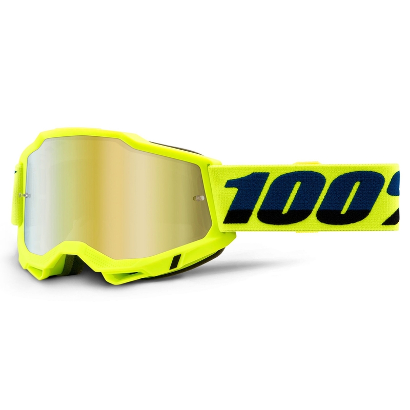 Lunettes de moto-cross 100% ACCURI 2 jaune fluo (plexi miroité or)