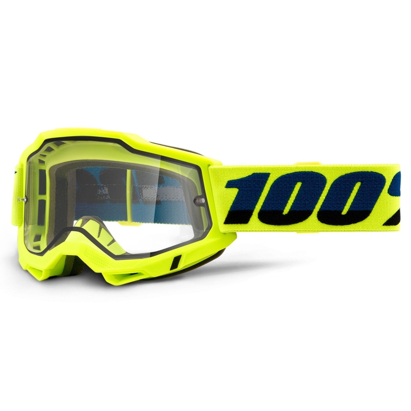 Lunettes de moto-cross 100% ACCURI 2 jaune fluo (double plexi transparent)