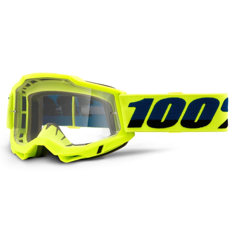 Lunettes de moto-cross 100% ACCURI 2 OTG jaune fluo (plexi transparent)