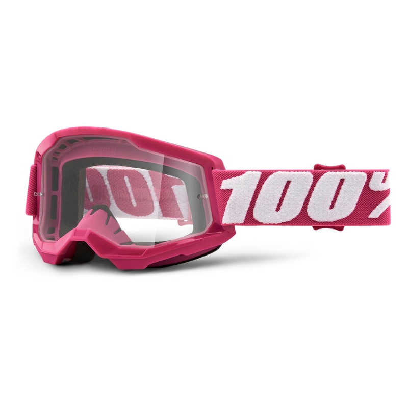 Lunettes de moto-cross 100% STRATA 2 Fletcher rose (plexi transparent)