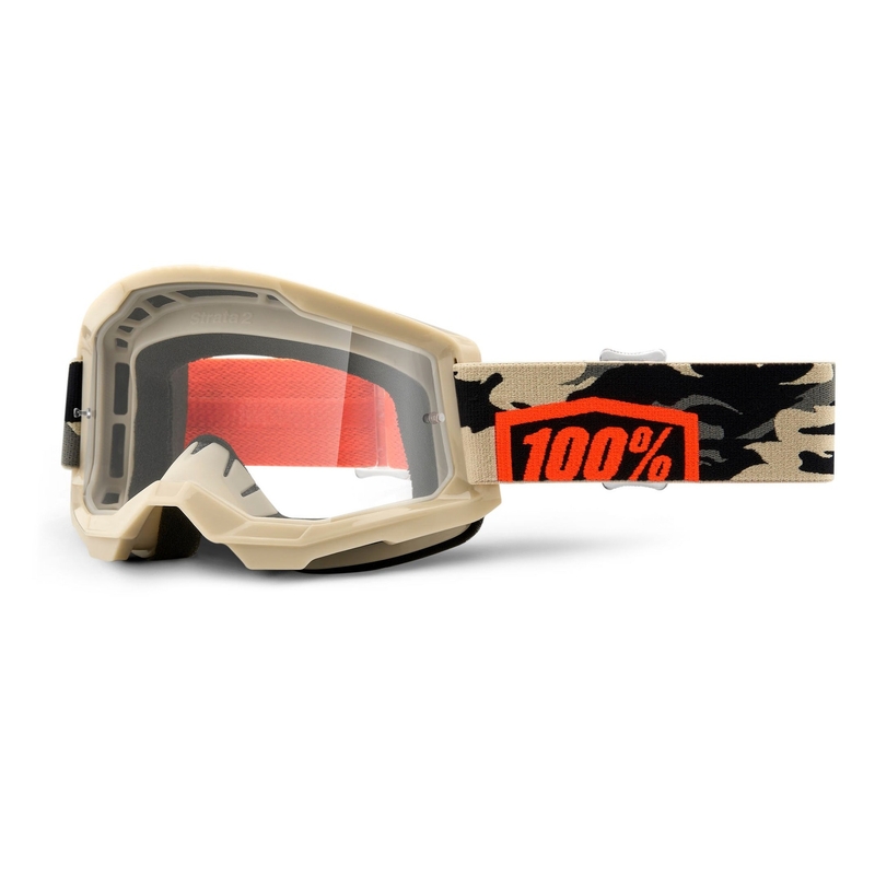 Lunettes de moto-cross 100% STRATA 2 Kombat beige (plexi transparent)