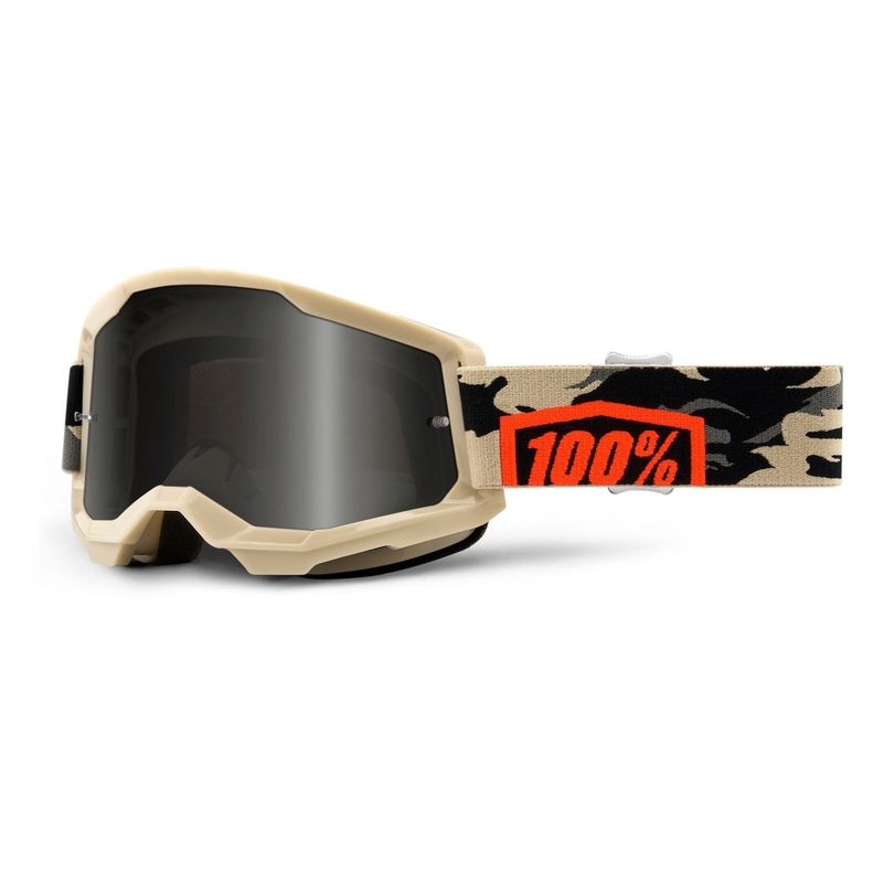Lunettes de moto-cross 100% STRATA 2 Sand Kombat beige (plexi fumé)