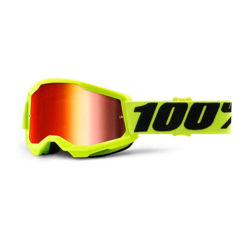 Lunettes de motocross pour enfants 100% STRATA 2 jaune fluo (plexi rouge miroité)