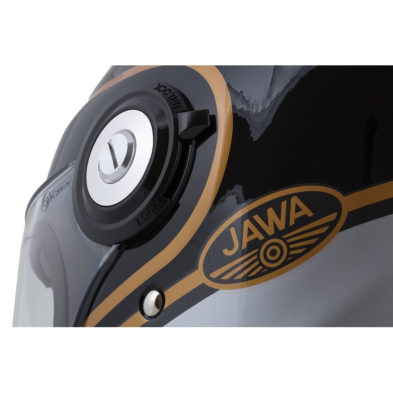 Casque moto intégral Cassida Fibre Jawa Sport noir-argent-or