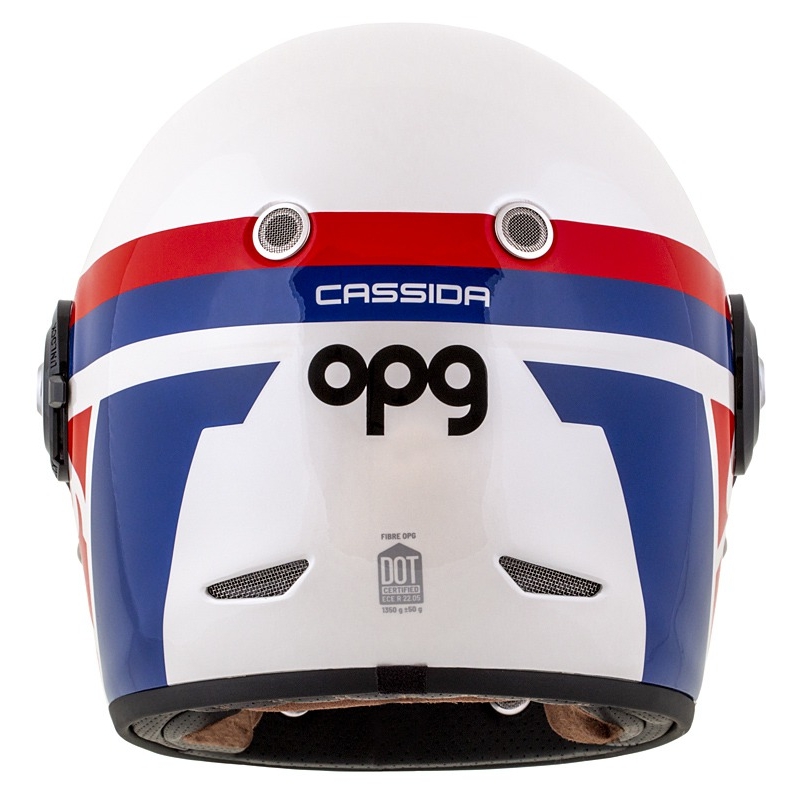 Casque moto intégral Cassida Fibre OPG blanc-bleu-rouge
