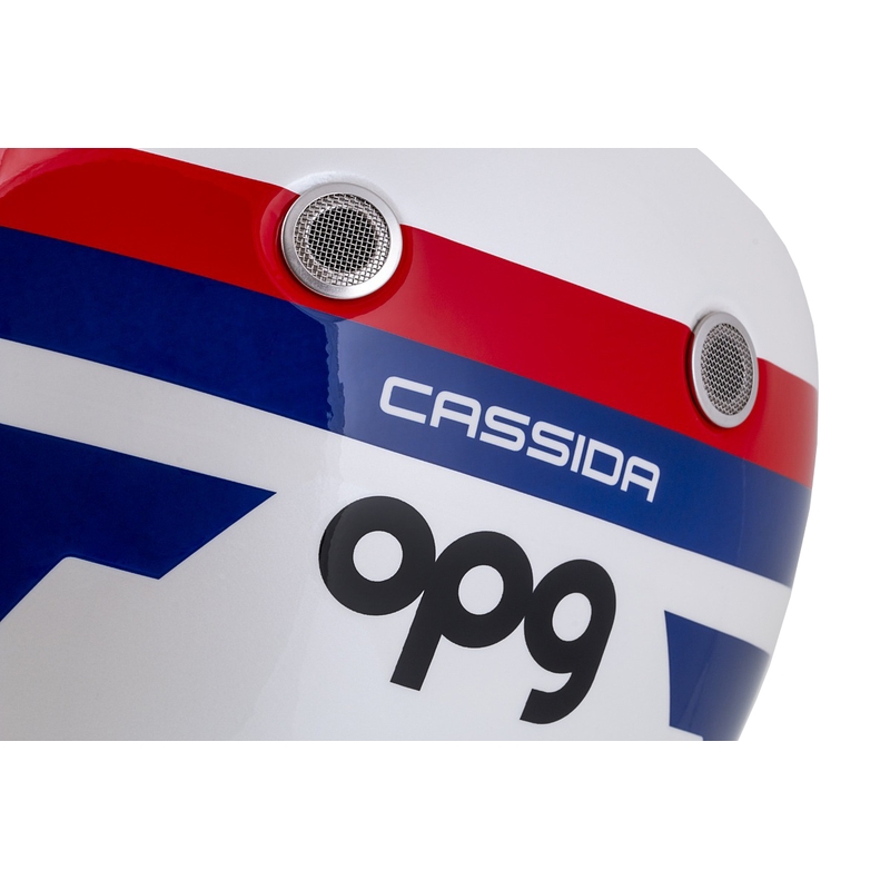 Casque moto intégral Cassida Fibre OPG blanc-bleu-rouge