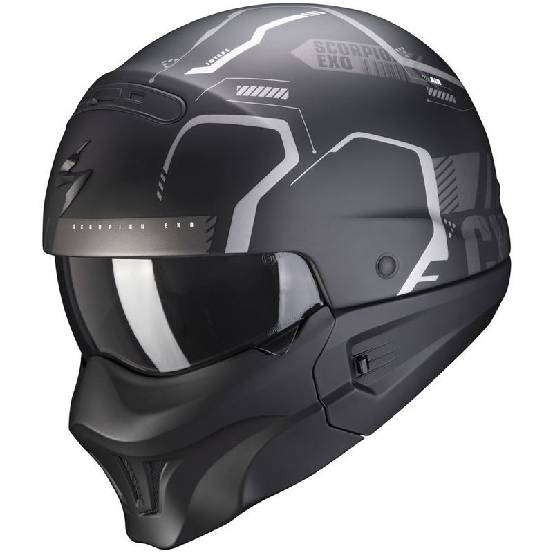 Casque ouvert avec masque Scorpion EXO-COMBAT EVO Ram noir-argenté mat
