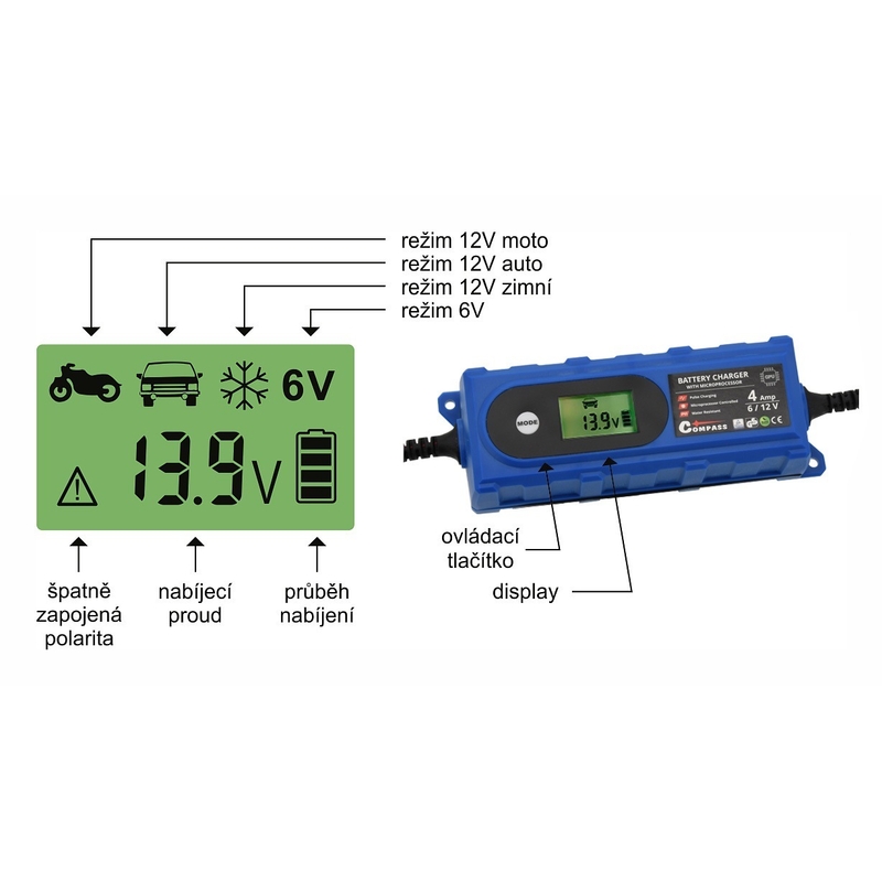 Nabíječka baterií s LCD display 6/12V 3,8 Amp