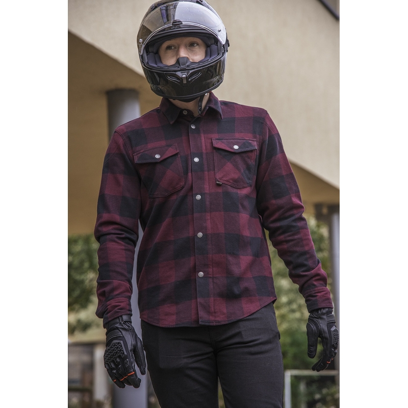 Chemise moto Oxford Kickback 2.0 rouge et noir soldes