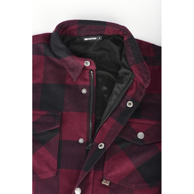 Chemise moto Oxford Kickback 2.0 rouge et noir soldes