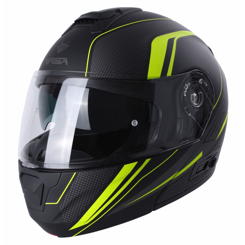 RSA Rival - Casque de moto noir-gris-jaune fluo à visière relevable