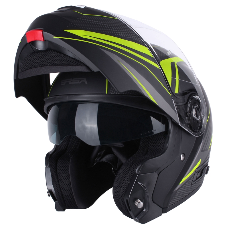 RSA Rival - Casque de moto noir-gris-jaune fluo à visière relevable