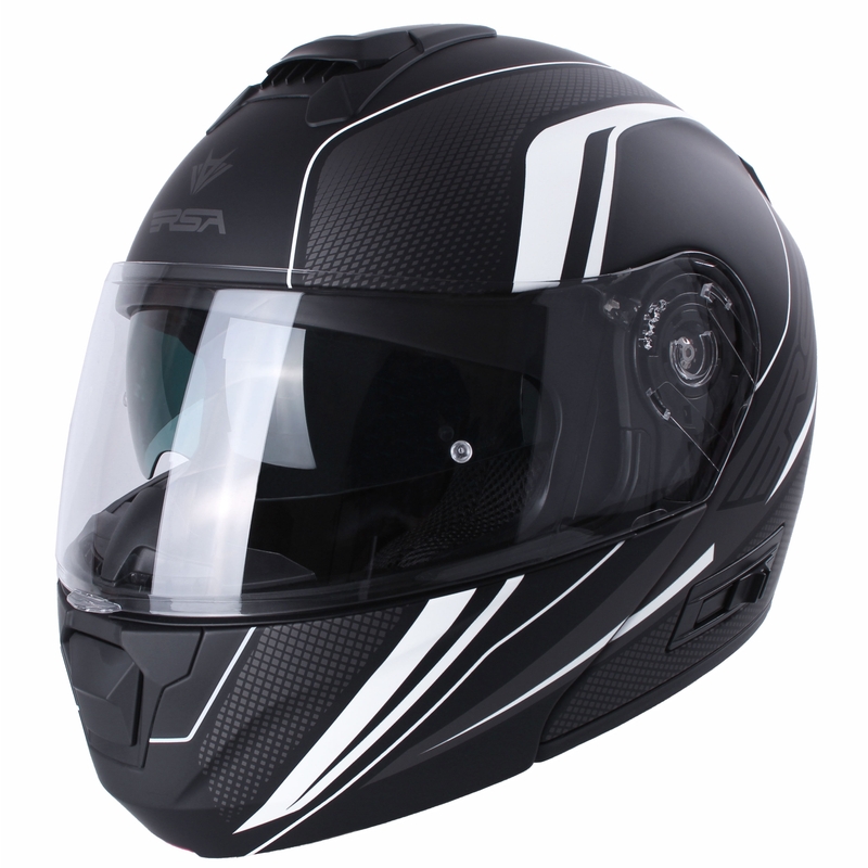 RSA Rival - Casque de moto noir-gris-blanc à visière relevable soldes