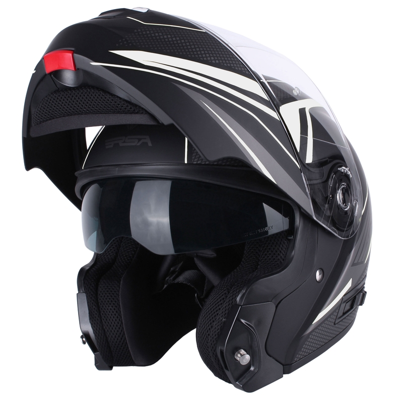 RSA Rival - Casque de moto noir-gris-blanc à visière relevable soldes