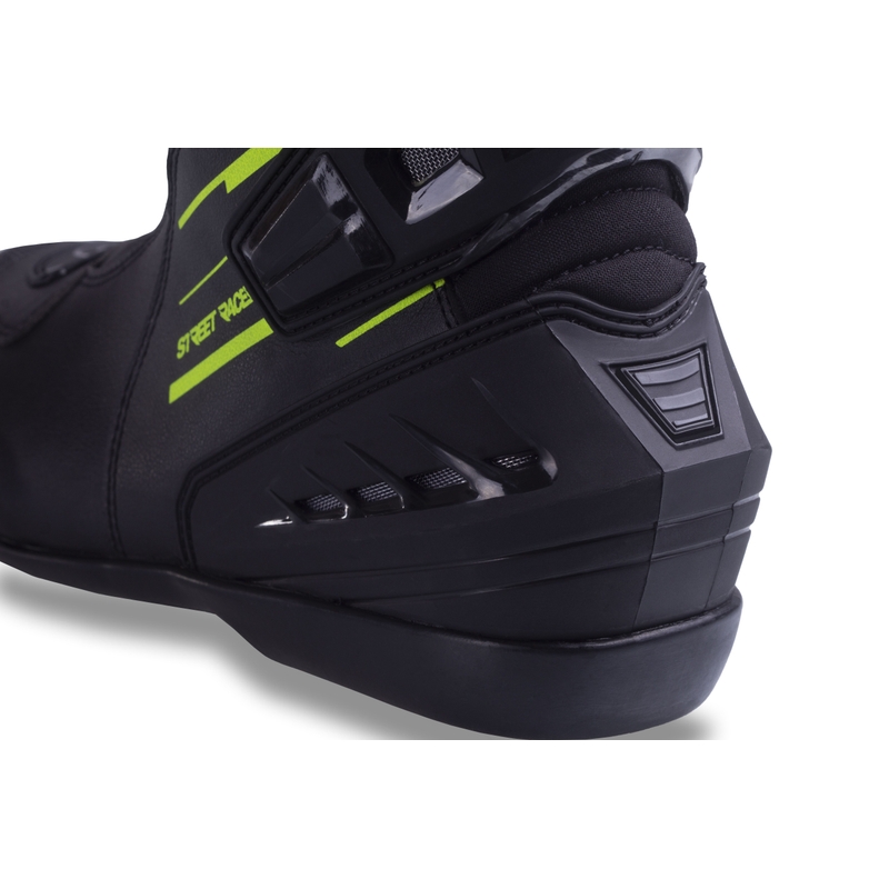 Bottes de moto Street Racer Grid noires et jaunes fluo